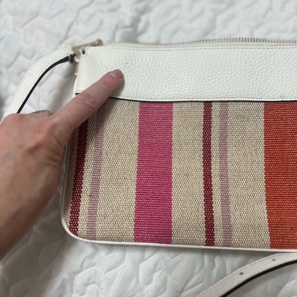 Kate Spade Leila Striped Canvas Triple
Gusset Crossbody White Pink red stripes - Picture 8 of 16